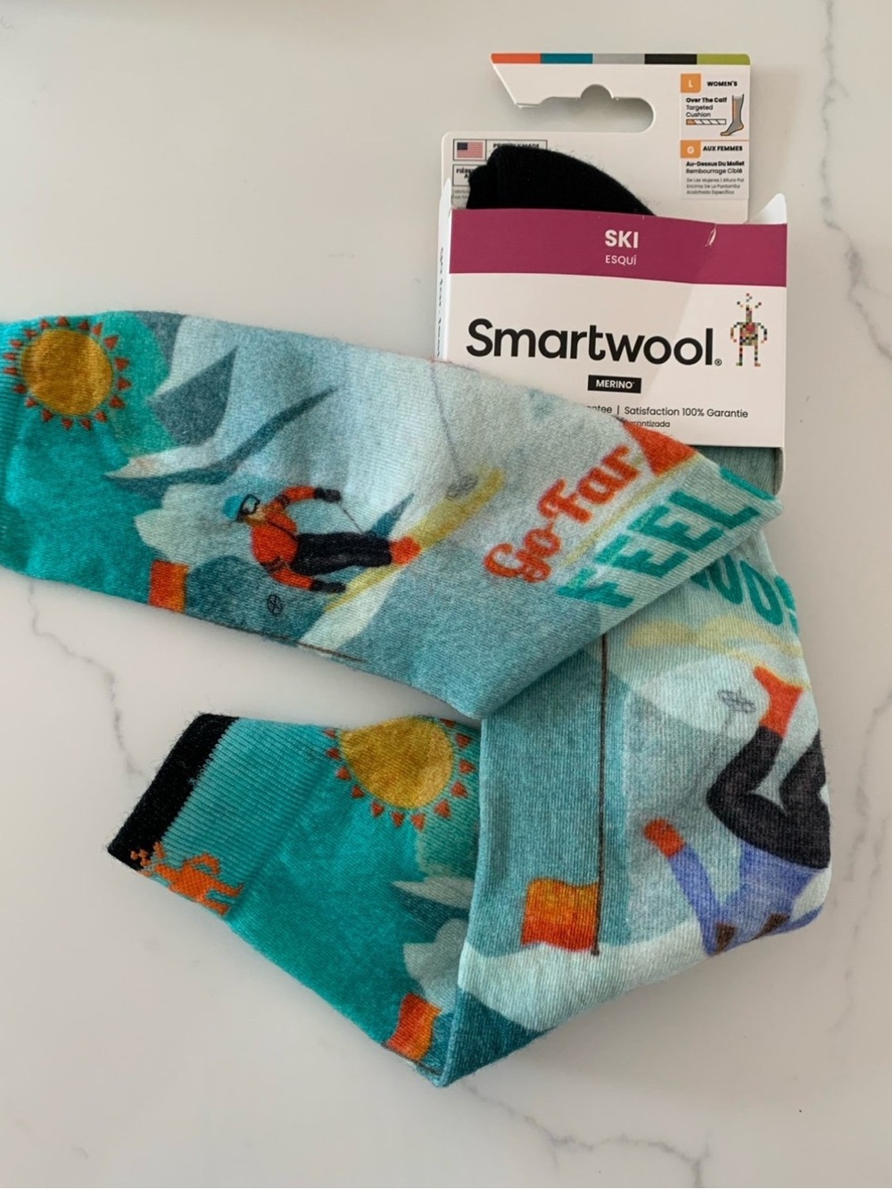 SMARTWOOL Large Women's Ski Snow Bunny Print Targeted Cushion OTC Socks NWT